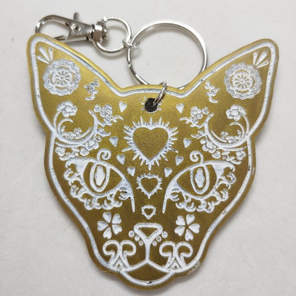 Keychain Gold Cat Sugar Skull